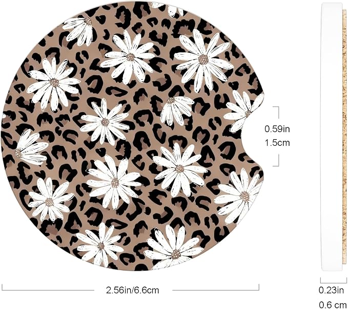 Ceramic Car Coasters – Absorbent Car Cup Holder Coaster Set for Women, Cute Aesthetic Car Accessories for Girls, 2 Pack (Sand Brown)