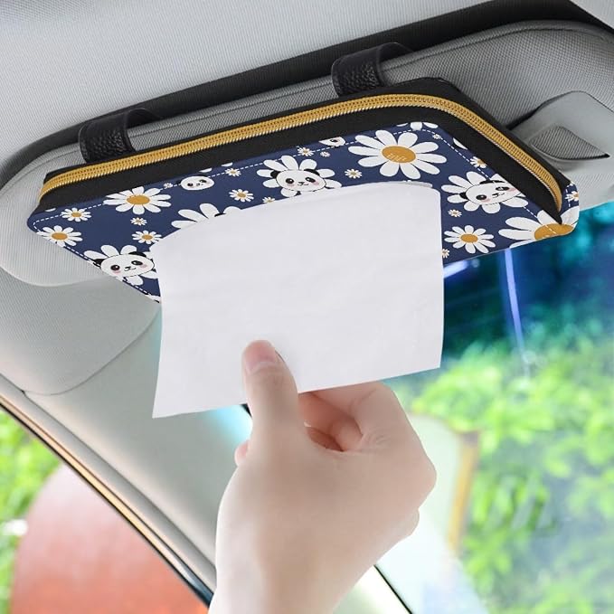 Universal Car Visor Tissue Holder Blue Daisy Panda Car Visor Accessories Tissue Box for Sun Visor & Back Seat