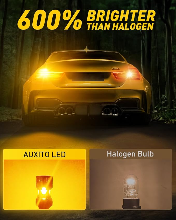 AUXITO 2025 Latest CANBUS 7440 7443 LED Bulbs Amber Yellow with Built-in Resistor Anti Hyper Flash 7440NA 7441 7444 7444NA W21W WY21W Error Free LED Front Rear Turn Signal Lights, Pack of 2