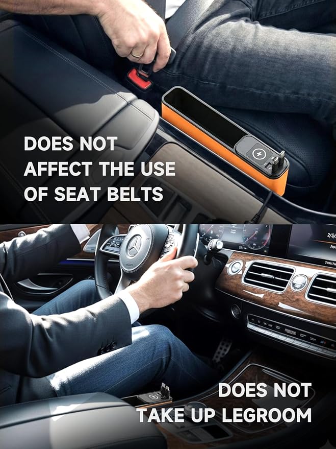 Elecshion Car Seat Gap Filler Organizer with 69W Retractable Car Charger | 2 USB Ports and 2 Charging Cable Car Seat Organizer, Seat Gap Storage Box for Sedans Suv Truck, Car Interior Accessories
