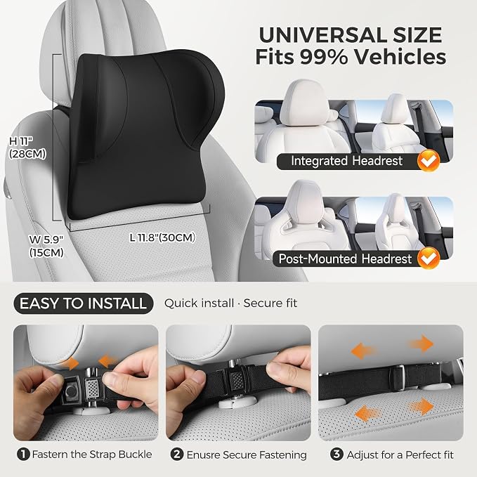 BEBAS Car Headrest Pillow, Ergonomic Memory Foam Car Neck Pillow for Driving, Neck Support Pillow with Breathable Removable Cover, Headrest Support Cushion for Pain Relief, Fits All Vehicles(Black)
