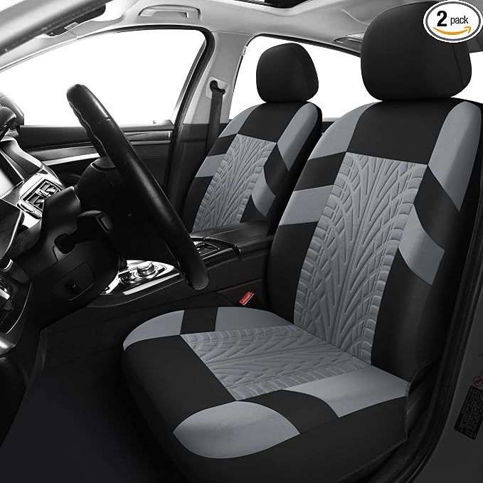 Pariitadin Car Seat Covers Front Pair, Washable and Breathable Seat Covers for Cars, Universal Fit Car Interior Covers for Most Sedan Truck SUV, Black/Gray