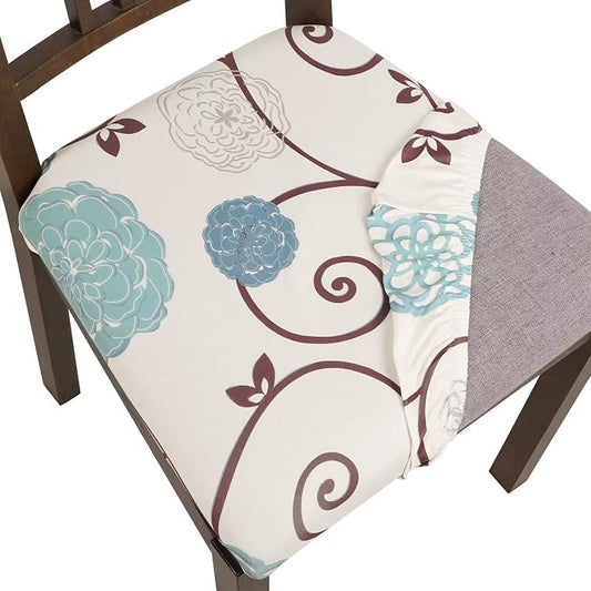 SearchI Seat Covers for Dining Room Chairs Stretch Printed Chair Seat Covers Set of 8, Removable Washable Upholstered Chair Seat Protector Cushion Slipcovers for Kitchen, Office(Ball Flower)