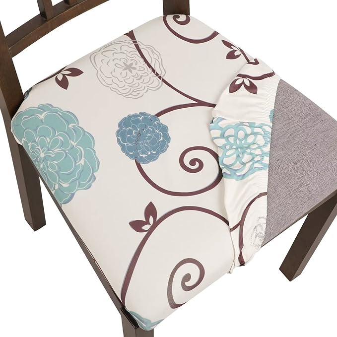 SearchI Seat Covers for Dining Room Chairs Stretch Printed Chair Seat Covers Set of 4, Removable Washable Upholstered Chair Seat Protector Cushion Slipcovers for Kitchen, Office(Ball Flower)
