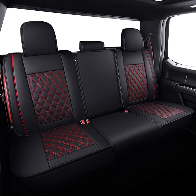 Aierxuan Full Set Car Seat Covers Custom Fit 2009-2026 Ford F150 Crew Cab, 2017-2026 F250 F350 F450 Super Duty Pick-up Truck, Automotive Vehicle Cushion Cover with Waterproof Leather (Black and Red)