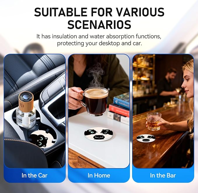 Cut Cats Car Coasters, 2 Pack Kitten Insert Car Cup Holder Coaster, 2.75" Universal Anti Slip Silicone Mat, Cat Car Interior Accessories, Gifts for Cat Lovers Women Men (Cats)