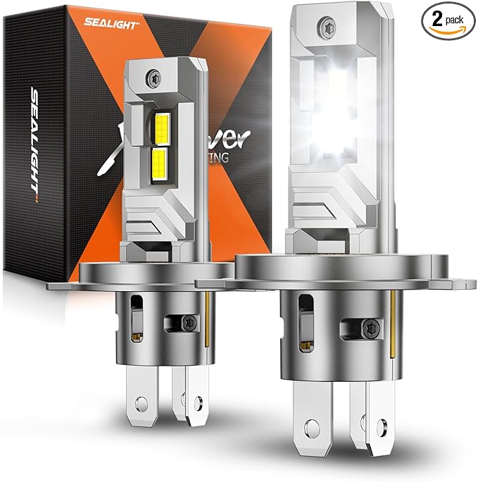 SEALIGHT H4 Light Bulbs, 40,000 LM 8X Brightness with 5 Mins Plug-N-Play, Turbo Cooling Fan, 9003 White Light, IP68 Waterproof, H4 Fog Light, Pack of 2