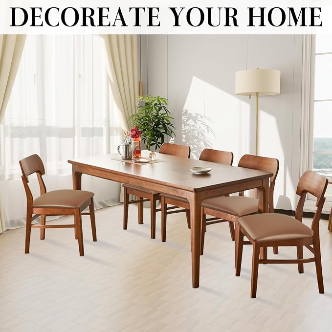 Pu Leather Dining Chair Seat Covers Set of 6, Waterproof Dining Seat Covers Stretch Chair Covers for Dining Chairs/Kitchen Room/Hotel, Odorless Seat Covers for Kitchen Chairs (Light Brown- 4 PCS)