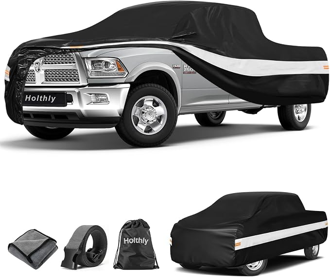 10 Layers Truck Cover Waterproof All Weather Custom Fit for Ford/Ram/Chevrolet Regular Cab Short Bed, Outdoor Full Exterior Pickup Car Cover for Automobiles Sun Rain Snow Ice Protection. Black