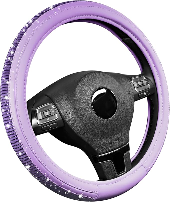 Road Comforts Bling Steering Wheel Cover – Purple Diamond Design, Universal Fit 14.5-15 Inch, Microfiber Leather, Anti-Slip & Breathable Design for Men and Women