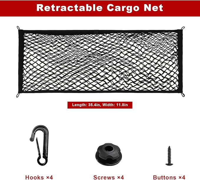 Stretchable Cargo Net, 34.6×12.2 Inch Highly Elastic Auto Trunk Bed Cargo Mesh Organizer with Hooks, Double-Layer Trunk Storage Net Interior Accessories for Car Truck SUV