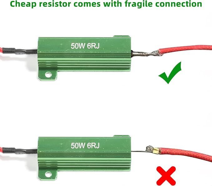 4 PCS Load Resistor,LED Turn Signal Resistor Flasher Adaptor with Wire&Clip,50W 6ohm LED Load Resistors Conversion Kit Fix LED Bulb Hyper Flash Turn Signal Light Bulb Fast Blink Error Code (2 Green)