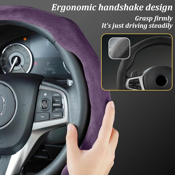 Car Steering Wheel Cover, Soft Brethable Suede Non-Slip Vehicle Steering Wheel Protector, Comfortable Sporty Auto Interior Protection Accessories, Universal for Truck SUV Van (Purple)