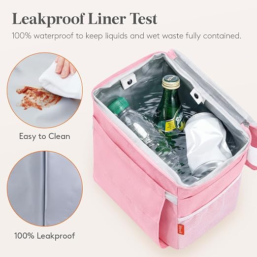 Lifewit Car Trash Bin, 2 Gallon Leakproof Waterproof Vehicle Garbage Can with Lid & Tissue Holder, Car Interior Organizer for Front/Back/Console, Automotive Accessory, Pink