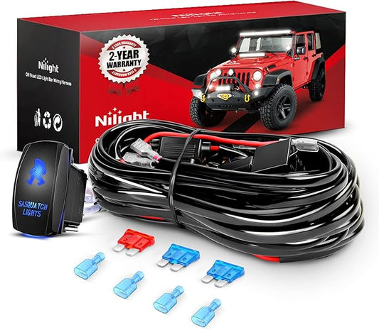 Nilight - 10013W NI -WA 07 LED Light Bar Wiring Harness Kit SASQUATCH LIGHTS 12V 5Pin Rocker Laser On off Waterproof Switch Power Relay Blade Fuse-2 Lead,2 Years Warranty