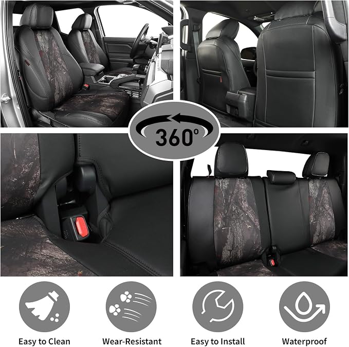 EKR Tacoma Car Seat Covers Custom Fit for Toyota Tacoma (Petrol) 2024 2025 2026 DoubleCab/CrewCab SR/SR5/TRD Sport/TRD Off-Road/Limited-Truck Seat Cover Full Set,Faux Leather(Black/Woodland Camo)