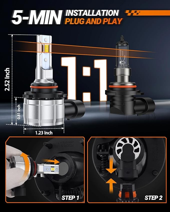 SEALIGHT 9006/HB4 LED Fog Light Bulbs or DRL, 600% Brightness 9006 LED Fog Lights LED Bulb for Car, 6500K Cool White Dual-row 7035 CSP Chips, 1:1 Halogen Mini Size, Pack of 2