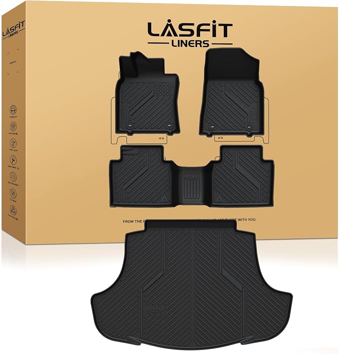 LASFIT All Weather Floor Mats & Cargo Mat for Lexus ES 2025-2019, Black | Only Fit ES 350 / ES 300h FWD, TPE, Tall Walls, 3D Custom Fit, Non-Slip, Easy Clean, Tool-Free Install, Safe Pedal Clearance