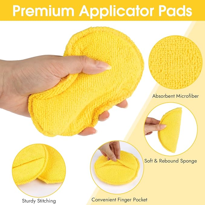 10 Pack Wax Applicator Pads Microfiber with Finger Pocket for Car Wax | 10-pack microfiber foam pads with finger pocket, Scratch-free waxing for cars & household, Machine washable & reusable