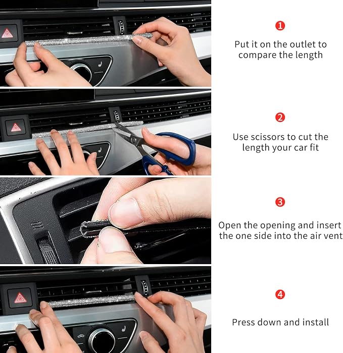 INSAUTO Bling Car Accessories for Women, Bling Car Vent Outlet Trim,10pcs Diamond Car Air Conditioner Decoration Strips(Red)