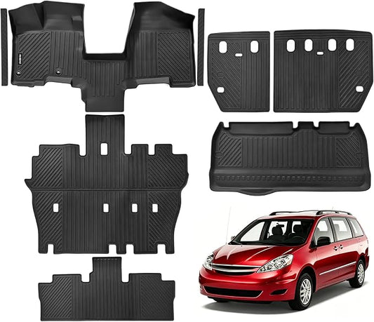 Naibeve Floor Mats for 2004-2010 Toyota Sienna (Only for 7 Seats) | All Weather for Toyota Sienna 7 Seats Bucket Seats Floor Mats & Cargo Mat & Backrest Mats & Door Sill Guards Accessories