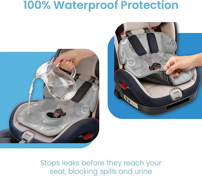 Piddle Pad 2-Pack, Potty Training Car Seat Protector, Toddler Car Seat Cover & Stroller Protector, Machine Washable Waterproof Car Seat, Anti-Slip, Universal Fit (Grey)
