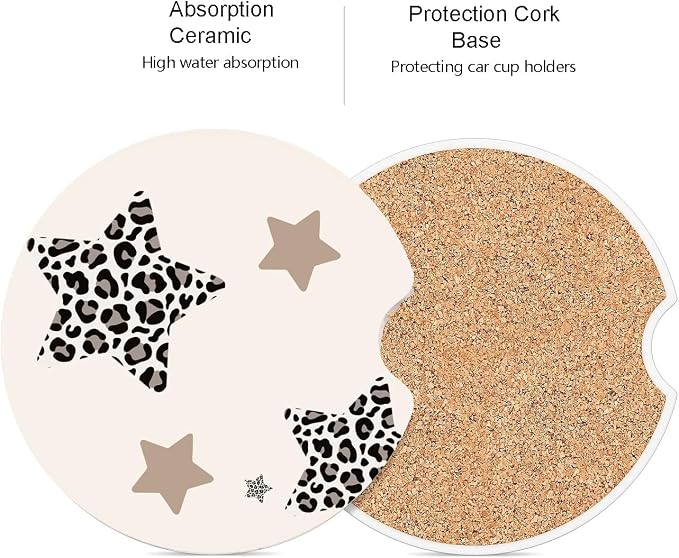 Ceramic Car Coasters – Absorbent Car Cup Holder Coaster Set for Women, Cute Aesthetic Car Accessories for Girls, 2 Pack (Oatmeal)