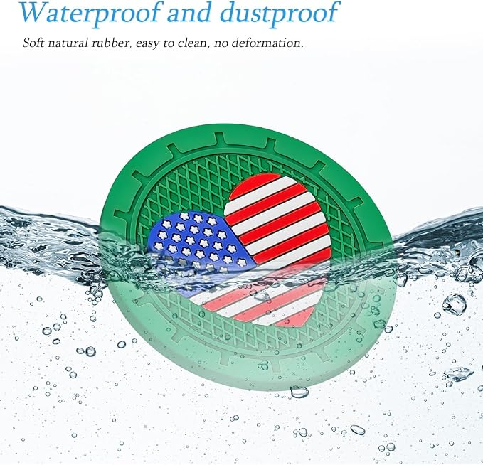 AUCELI 2 Pack Car Cup Holder Coasters, Colored American Flag US Flag Insert Car Cup Coaster, 2.75 Inch Anti Slip Shockproof Embedded Drink Mat, Vehicle Interior Decor Accessories