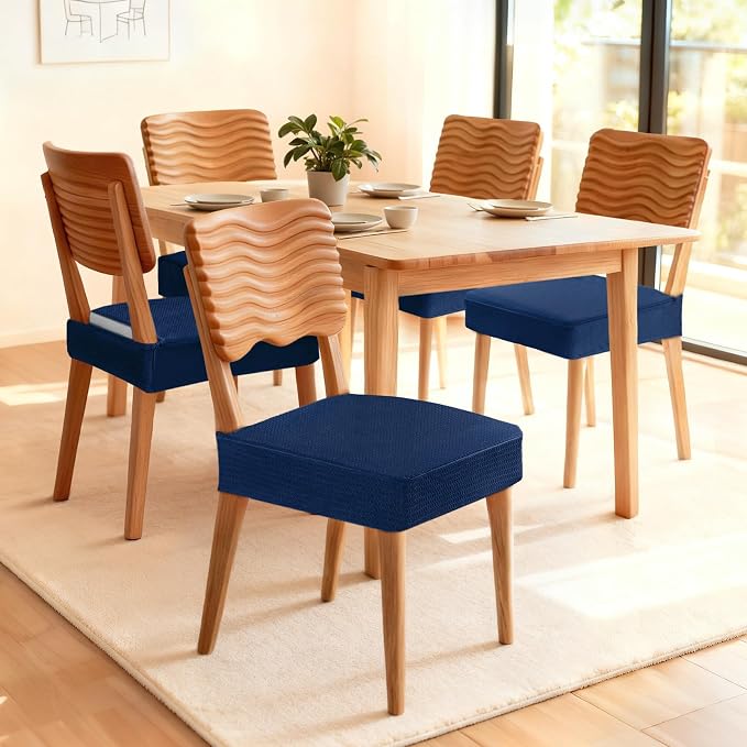 Songrey Waterproof Chair Covers for Dining Chairs, Set of 6, Navy Blue | No Rear Seat Covers for Dining Room , Chair Protector Slipcover, Stretch Removable Washable