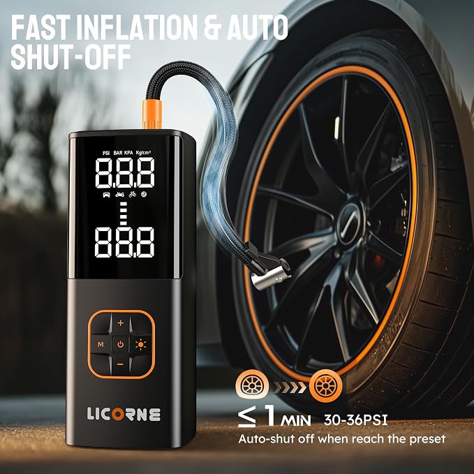 LICORNE Tire Inflator Portable Air Compressor, 5X Faster Portable Air Pump for Car Tires with 18000mAh Battery