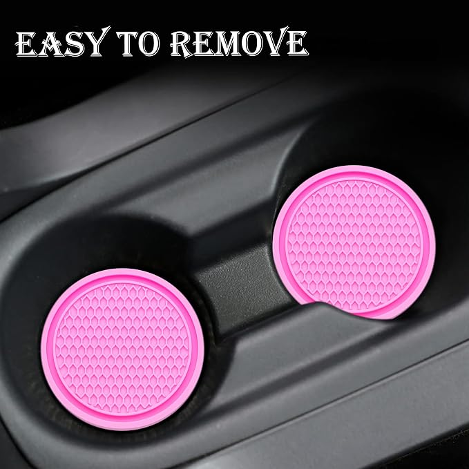 4PCS Car Cup Holder Coaster, Universal Auto Non-Slip Cup Holder Coaster, 2.75In Universal Non-Slip Recessed Car Interior Accessories (Pink)
