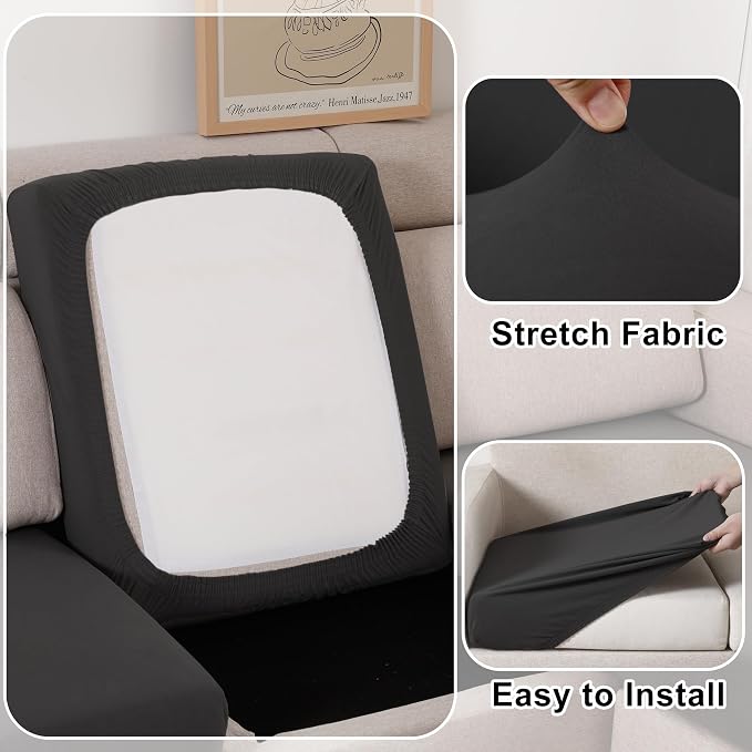 Waterproof Couch Cushion Covers, Stretch Sofa Seat Covers, Reversible Furniture Protector for Pets with Elastic Bottom, Washable(Loveseat Cushion, Black)