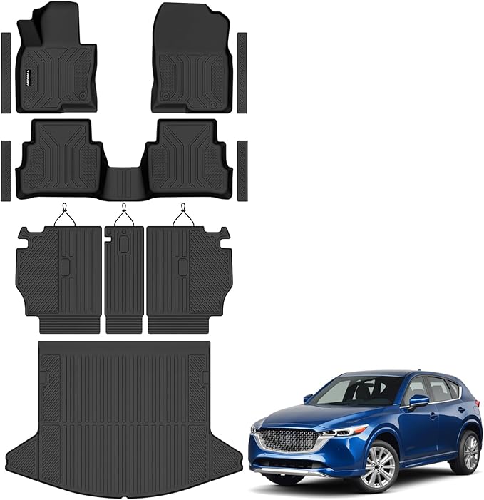 All Weather Floor Mats Cargo Liner with Backrest Mat for Mazda CX-5 2017-2025, TPE Rubber Liners Full Set wih Door Sill Protectors Automotive Mats for Mazda CX5 2025 Accessories