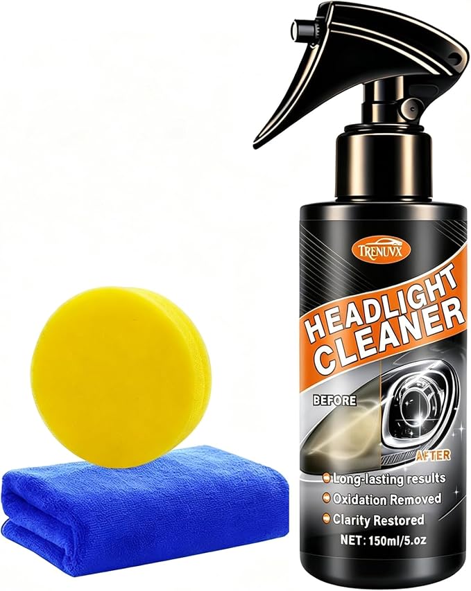 Headlight Restoration Kit-Headlight Cleaner, Quick Spray Eliminates Haze & Oxidation, Restores Foggy Headlamps to Like-New Clarity, No Sanding, UV Protection for All Cars & Trucks, 5 fl oz | No sanding required – simply spray and wipe, zero experience ...