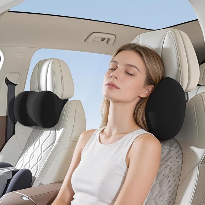 BABUR Car Headrest Pillow, Car Neck Pillow for Pain Relief While Driving | 100% Memory Foam, Ergonomic Neck Support Pillow for Auto, Office Chair, Adjustable Strap, Softness Breathable Removable