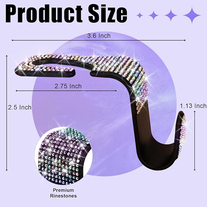 BFXM 6 Pack Bling Car Seat Headrest Hooks, Bling Car Accessories for Women, Rhinestone Purse Hook for Car, Universal Storage Organizer for Handbag Grocery Bags Coats (Bling Colorful)