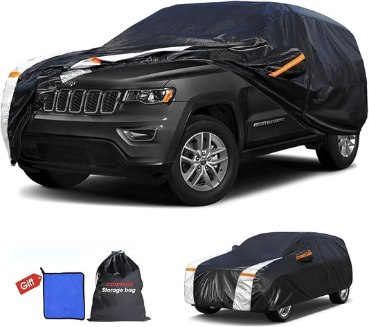 Multi-Layer Car Cover Custom Fit for Jeep Grand Cherokee(2010-2026), 100% Waterproof All Weather for Automobiles, Gift with Towel, Heavy Duty Car Covers for Rain Sun UV Protection with Door Zipper