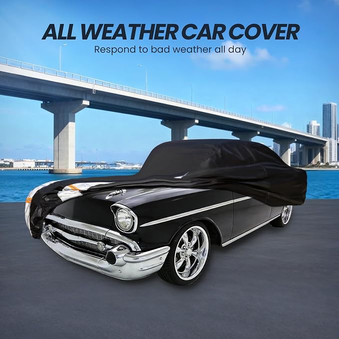 Multi-Layer Car Cover Custom Fit for Chevrolet Bel Air(1953-1957), 100% Waterproof All Weather for Automobiles, Gift with Towel, Heavy Duty Car Covers for Rain Sun UV Protection with Door Zipper.