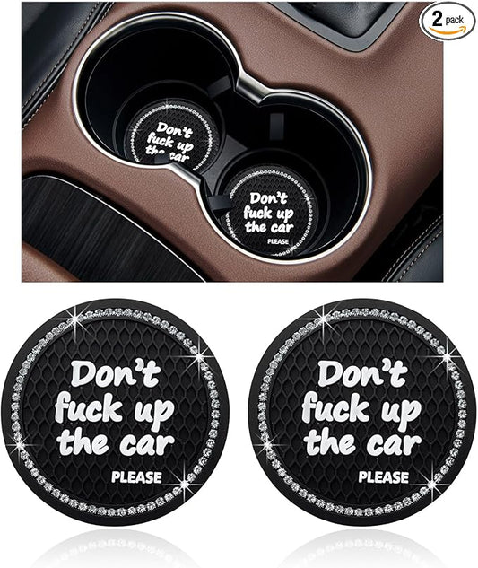 Ziciner 2 Pack Bling Car Cup Holder Coaster, 2.75 Inch Anti-Slip Auto Insert Cup Coaster, Crystal Car Drink Cup Mat Perfect for Women Girls, Universal Interior Decor Accessories (Black)