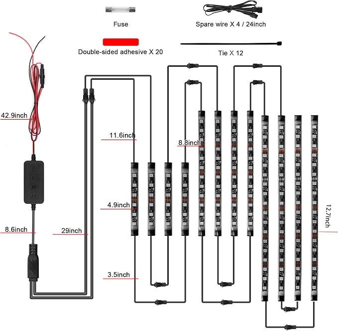 12Pcs Motorcycle LED Underglow Kit, RGB LED Strips Lights, Motorcycle Underglow Lights Kit with APP Control for Harley Davidson Honda Kawasaki Suzuki