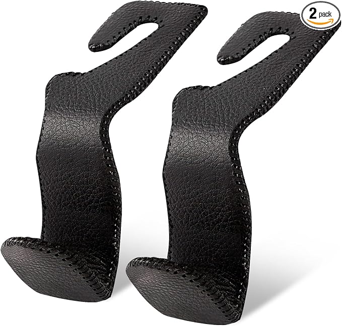 Car Headrest Hooks, 2 Pack Leather Car Purse Holder, Car Back Seat Organizer for Purse Coats Umbrellas Groceries