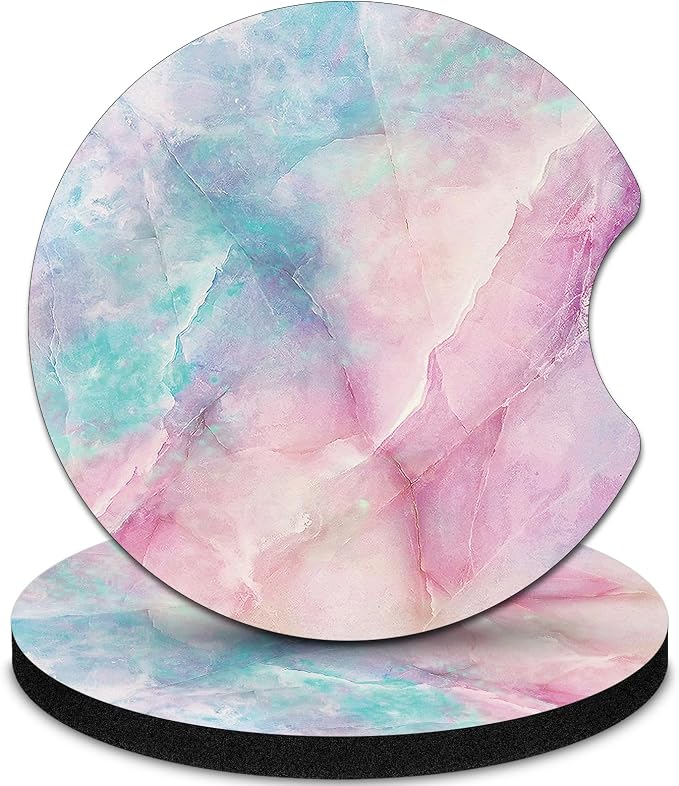 2 Pack Car Coasters，2.75-inch Neoprene Non-Slip Cup Holder Coasters for Car，Cute Car Interior Accessories for Men and Women，Colored Marble