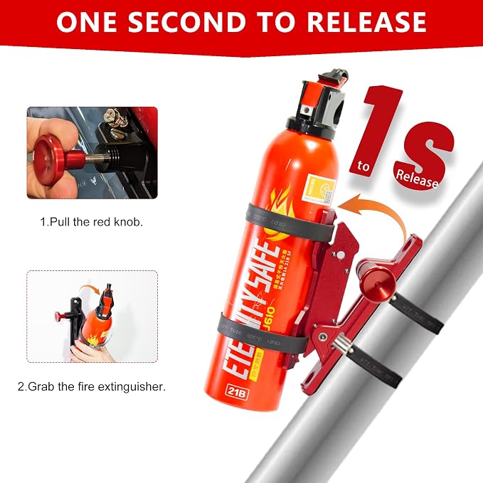 Aluminum Quick Release Fire Extinguisher Mount for 1-10LB Extinguisher | Fit Most Vehicle, Adjustable Roll Bar Holder Compatible with Jeep Wrangler TJ/JK/JL/JKU, Polaris RZR, Ranger, Can-Am X3, Red