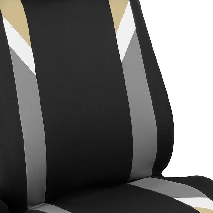 FH Group Premium Modernistic Flat Cloth Car Seat Covers – Universal Fit, Washable Seat Covers for SUV Sedan Van, Beige, Full Set
