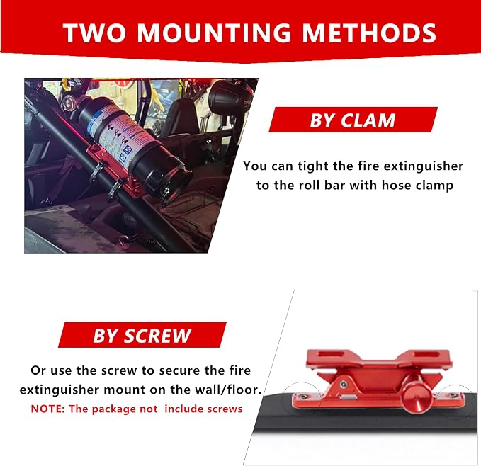 Aluminum Quick Release Fire Extinguisher Mount for 1-10LB Extinguisher | Fit Most Vehicle, Adjustable Roll Bar Holder Compatible with Jeep Wrangler TJ/JK/JL/JKU, Polaris RZR, Ranger, Can-Am X3, Red