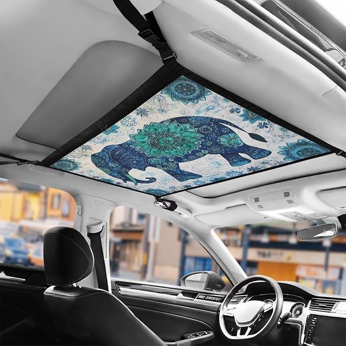 Dreaweet Boho Elephant Car Ceiling Cargo Net,Car Roof Storage Organizer Double Layer Cargo Net for SUV Truck Mini Van Long Road Trip Camping Interior Accessories