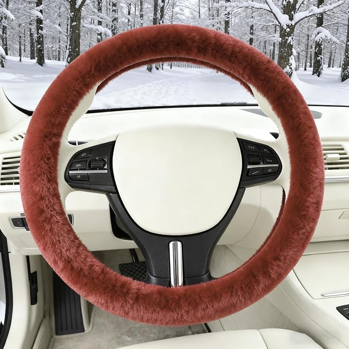 Furry Warm Steering Wheel Cover, Universal 14.5-15 Inch Winter Plush Warm Steering Wheel Cover, Soft Fluffy, Anti-Slip Design, Soft Texture (Coffee)