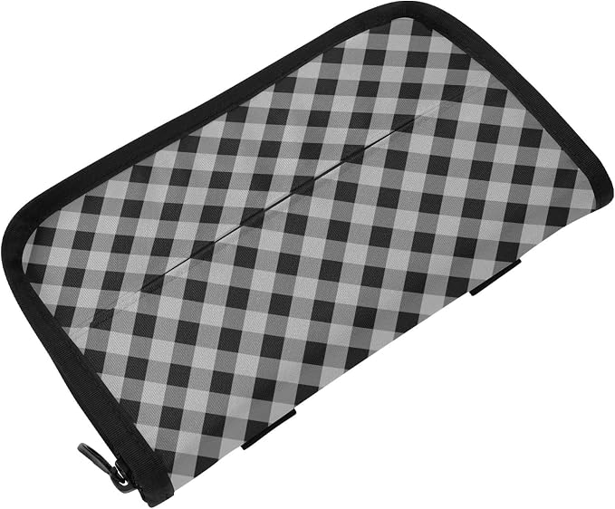 Car Visor Tissue Holder Mask Holder for Car, Car Tissue Box Sun Visor Napkin Holder Car Visor Accessories Adjustable Straps Reusable Durable Easy to Install Black and Grey Gingham
