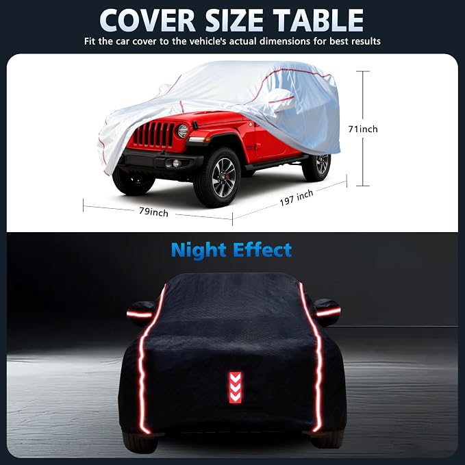 Waterproof All Weather Heavy Duty Vehicle Cover, 360° Underbody Wrap Windproof Design, Quick Install Outdoor Cover,（for Jeep Wrangler 4-Door 2006-2025）