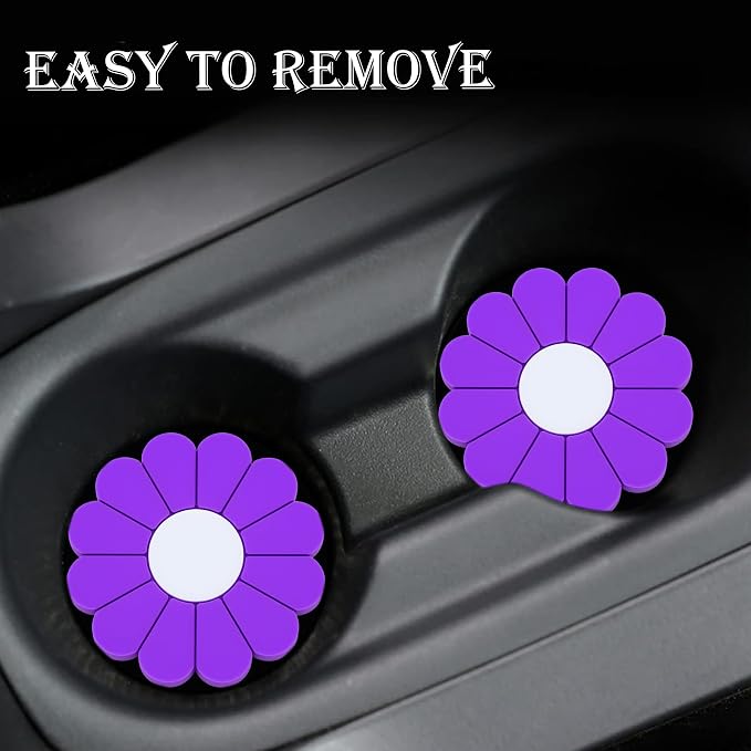 2-Pack Car Cup Holder Coaster Inserts, Daisy Shape, 2.75 Inch Non-Slip Silicone Cup Holder Insert, Universal Non-Slip Cup Holders, Car Accessories Interior for Women and Man (Purple)